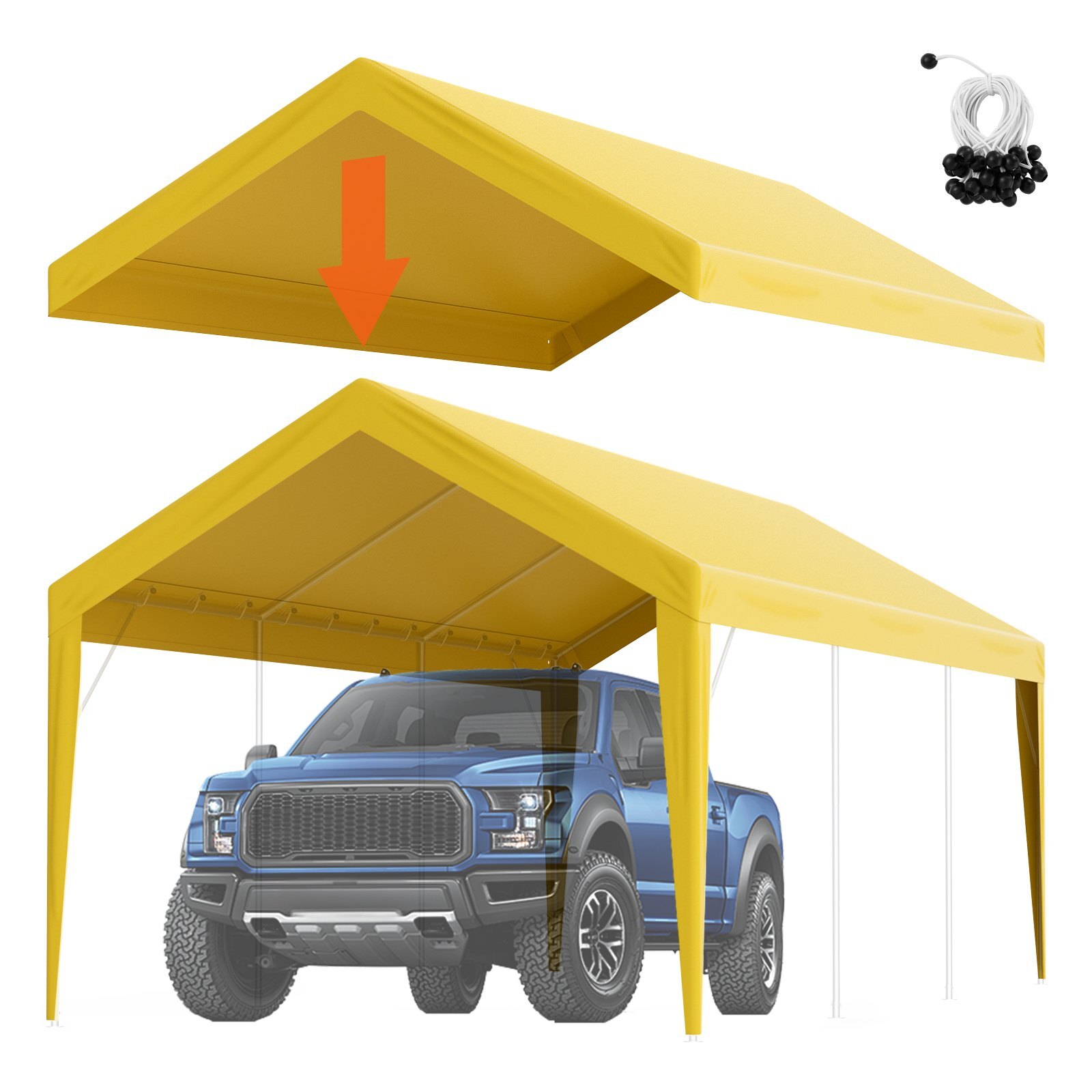Carport Replacement Canopy Cover 10 x 20 ft, Garage Top Tent Shelter Tarp Heavy-Duty Waterproof & UV Protected, Easy Installation with Ball Bungees,Beige (Only Top Cover, Frame Not Include)