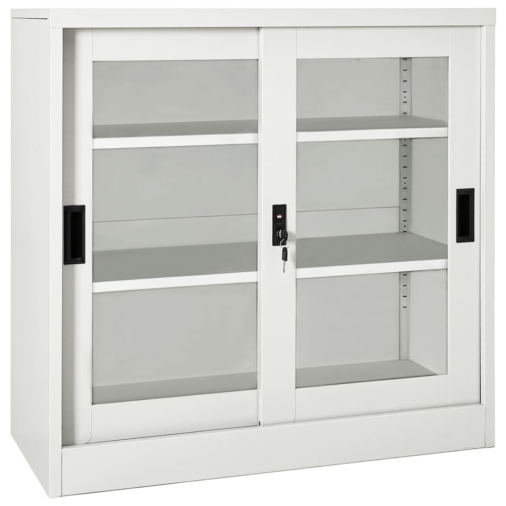 Sliding Door Cabinet Light grey Steel, tempered glass Medium