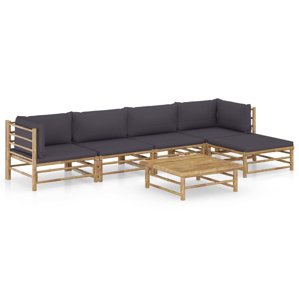 Garden Lounge Set Dark Grey, Bamboo Bamboo, Polyester Medium