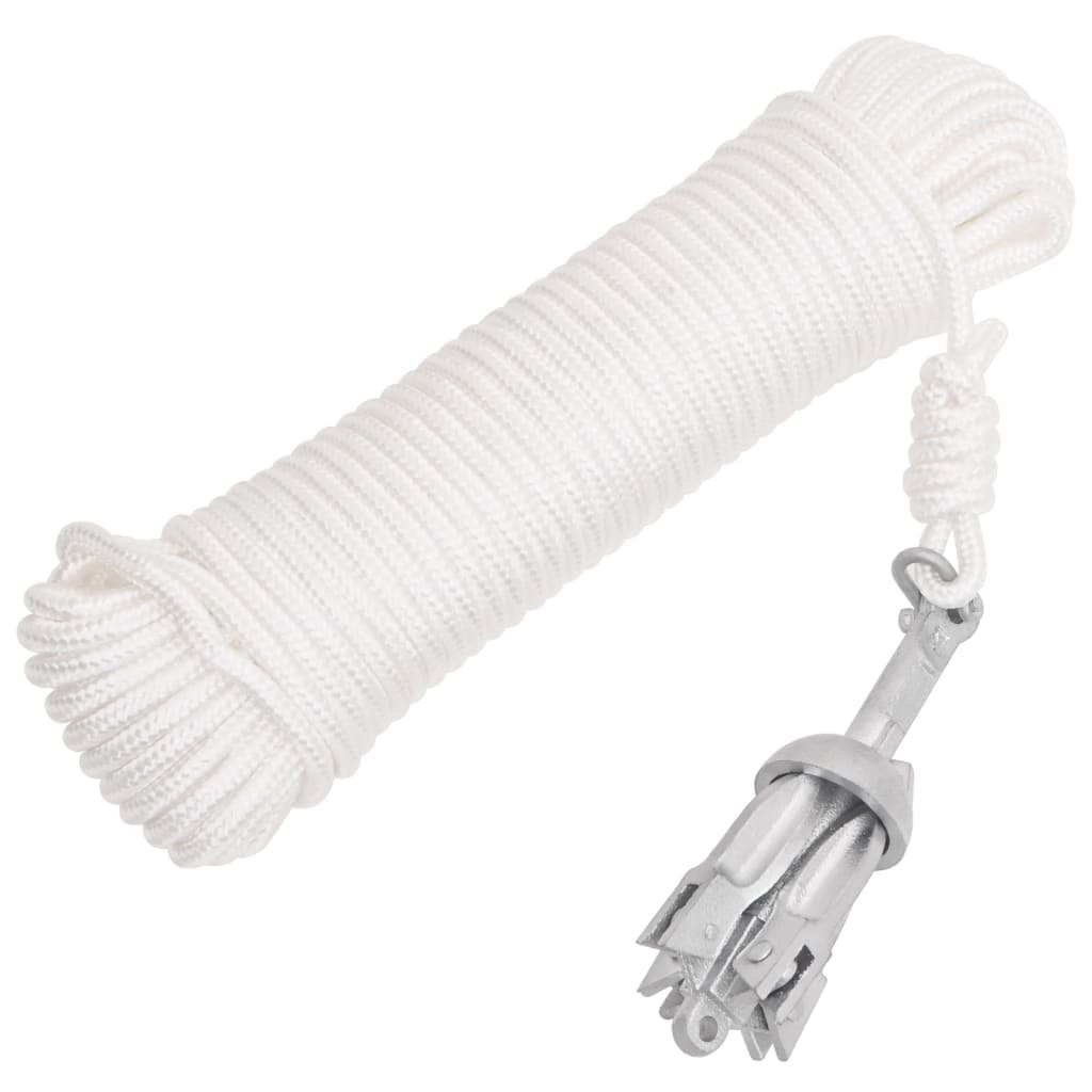 Folding Anchor with Rope Silver 1.5 lb Hot Dip Galvanized Cast Iron