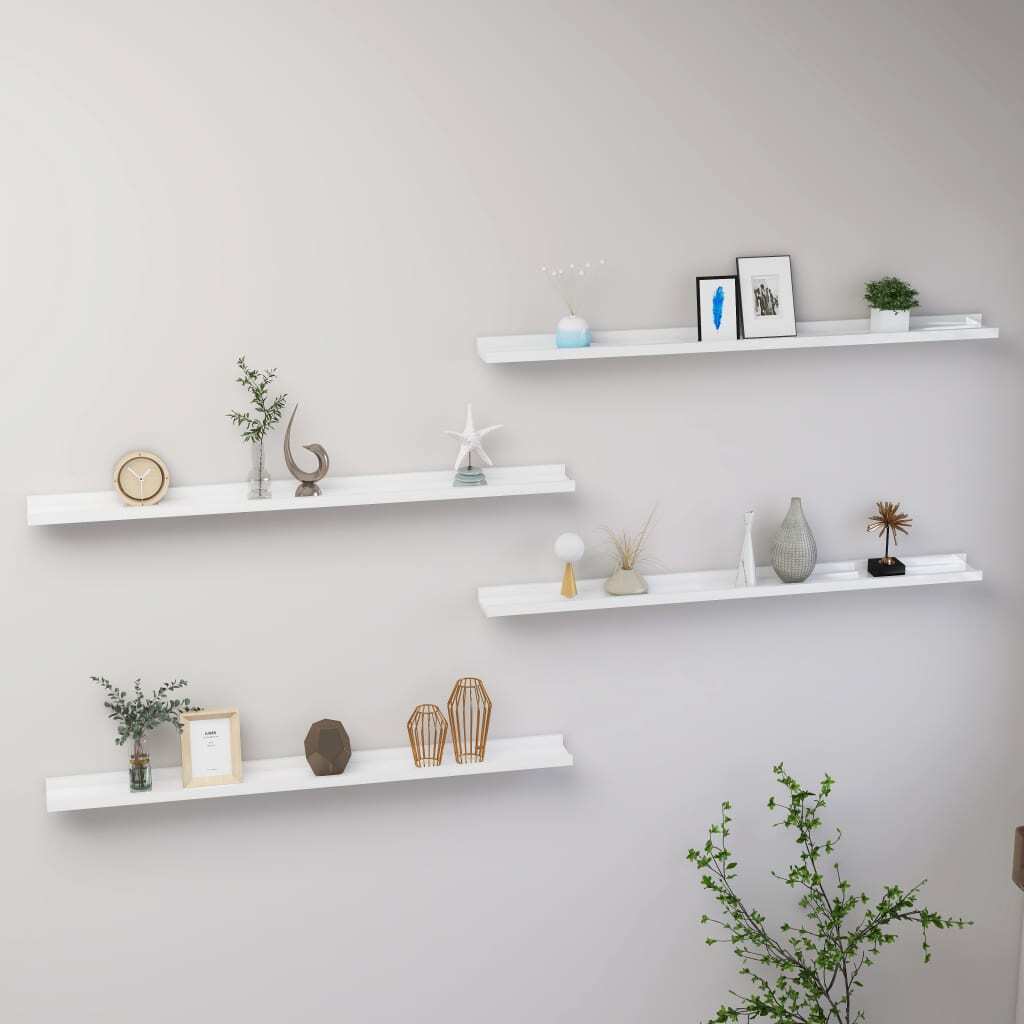 Wall Shelf Set of 4 High gloss white MDF Large Wall Shelf