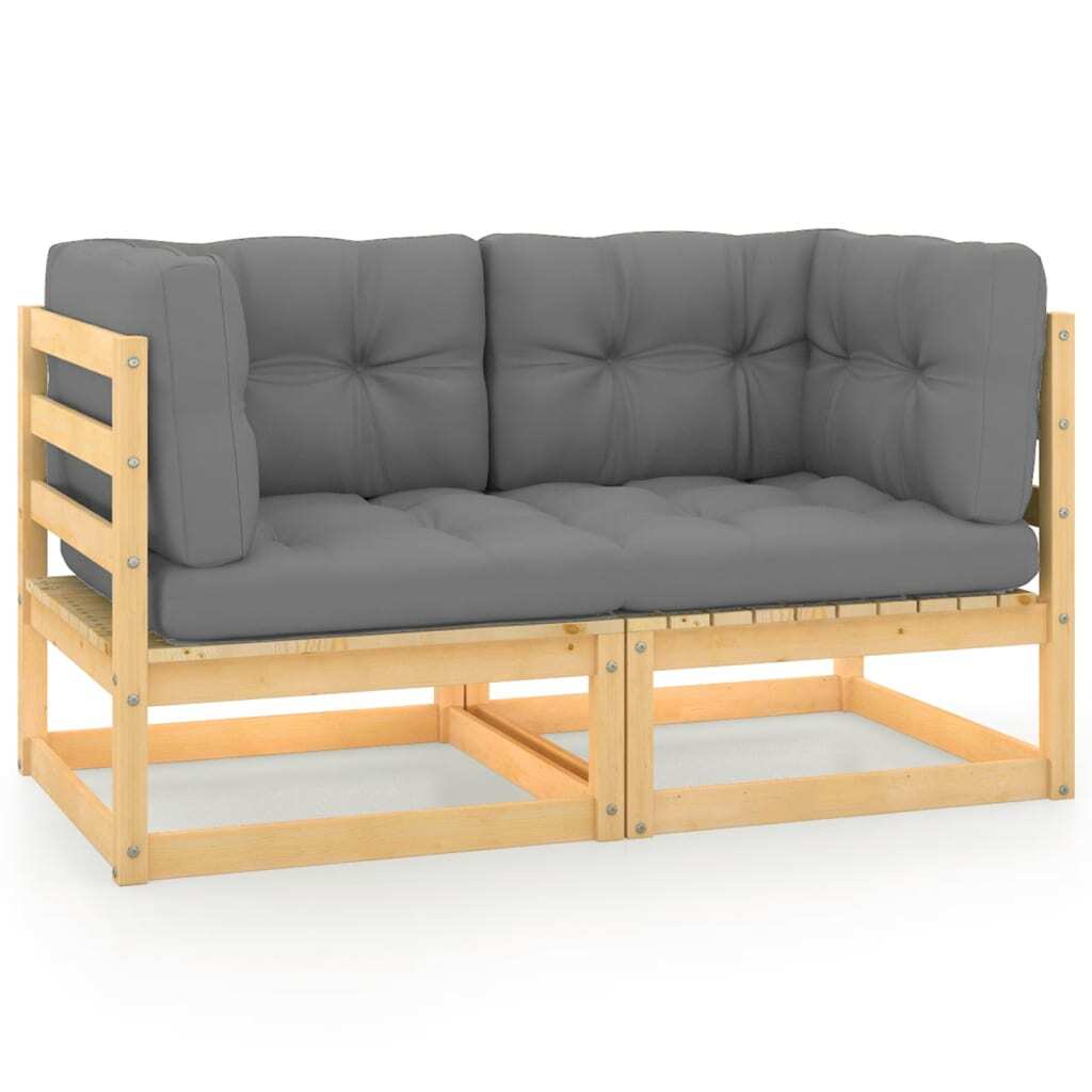 2-seater Sofa Gray Solid pine wood, 100% polyester Medium Modular